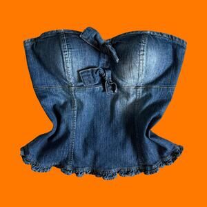 00's vintage denim tube top bustier y2k corset top LARGE